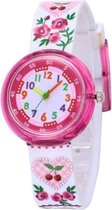 Bloemen horloge - kinderhorloge/ peuter horloge - educatief horloge- meisjes - roze / wit - 30 mm - I-deLuxe verpakking
