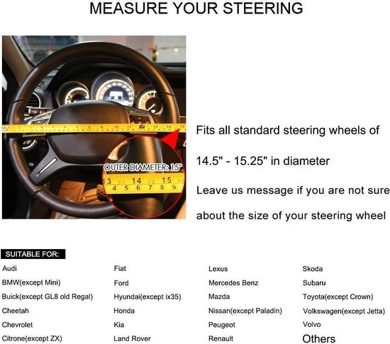 SEG Direct Auto stuurhoes D-type, D-vormige stuurhoes 37-39 cm, microvezelleer, zwart