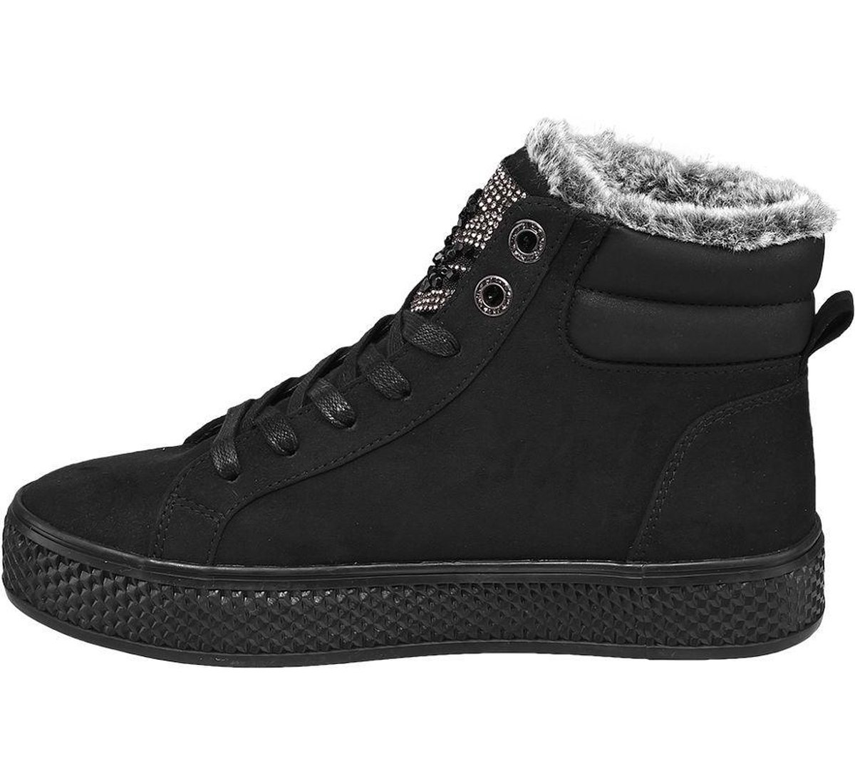 Graceland Dames Zwarte halfhoge sneaker bont - Maat 36 | bol.com