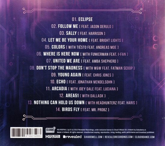 Achterkant CD hoes met tracklist. Titel "United We Are" en artiest "Hardwell".