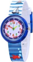 Zee / Strand - kinderhorloge/ peuter horloge - educatief horloge - jongens/ meisjes - blauw - 30 mm - I-deLuxe verpakking