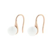 My Bendel rosegouden oorhangers met witte keramieken bol - Rosegouden oorbellen met wit keramieken bol - Met luxe cadeauverpakking