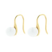 My Bendel gouden oorhangers met witte keramieken bol - Goudkleurige oorbellen met witte keramieken bol - Met luxe cadeauverpakking