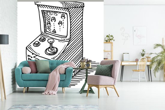 Papier Peint - Papier peint photo Arcade - Jeu - Rétro - Illustration - Largeur 280 cm x Hauteur 280 cm