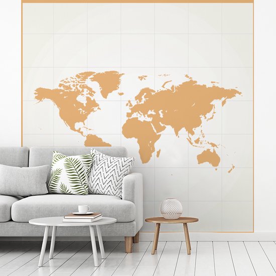 Papier peint photo vinyle - Carte du monde minimaliste en orange | Papier peint Wereldkaart largeur 280 cm x hauteur 280 cm - Tirage photo sur papier peint (disponible en 7 tailles)