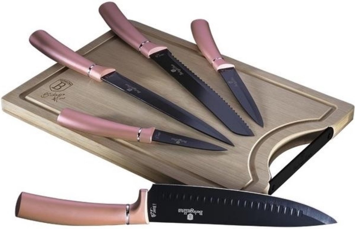 Top Choice - 6 delige keuken messenset met snijplank - Rose collection