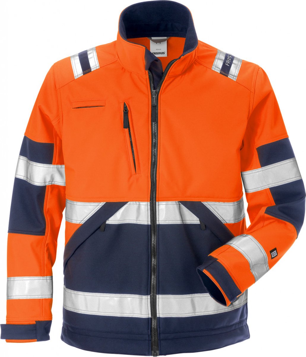 Fristads Hi Vis Softshelljack Klasse 2 4083 Wyh - Hi-Vis oranje/marineblauw - 3XL