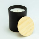 Luxe glazen geurkaars ZWART met houten deksel -  Jasmin & dark amber - Ideaal om te graveren