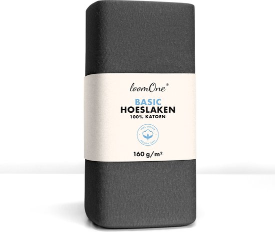 Loom One Hoeslaken – 100% Jersey Katoen – 90x220 cm – tot 40cm matrasdikte– 160 g/m² – Antraciet