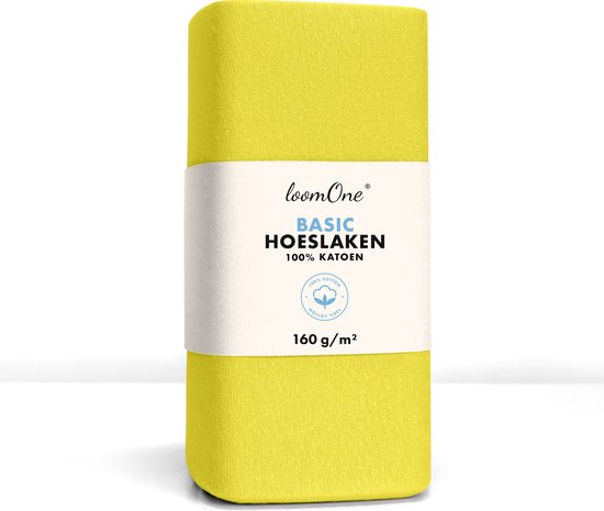 Loom One Hoeslaken – 100% Jersey Katoen – 100x220 cm – tot 35cm matrasdikte– 160 g/m² – Geel