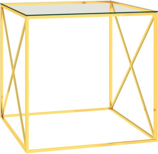 vidaXL - Salontafel - 55x55x55 - cm - roestvrij - staal - en - glas - goudkleurig