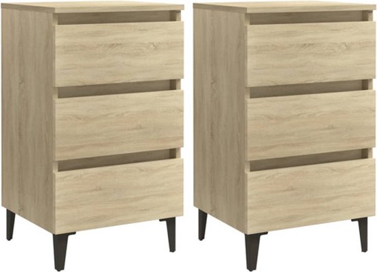 Tables de chevet de chevet 2 pcs avec pieds en métal 40x35x69 cm chêne sonoma