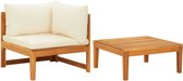 vidaXL Ensemble de salon de jardin en bois - Canapé d'angle 66 x 66 x 60 cm - Table 64 x 64 x 29 cm - Coussin blanc crème - Banc de jardin