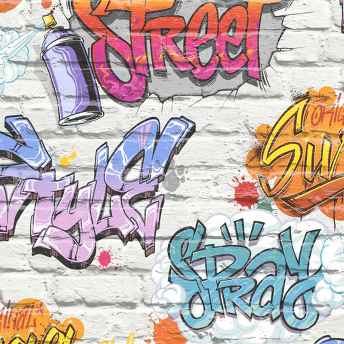 DUTCH - WALLCOVERINGS - Behang - graffiti - meerkleurig - L179-05