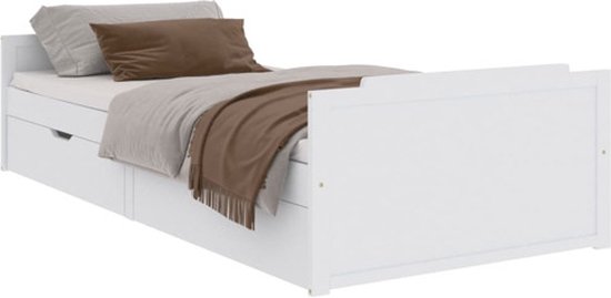 vidaXL - Bedframe - met - lades - massief - grenenhout - wit - 90x200 - cm