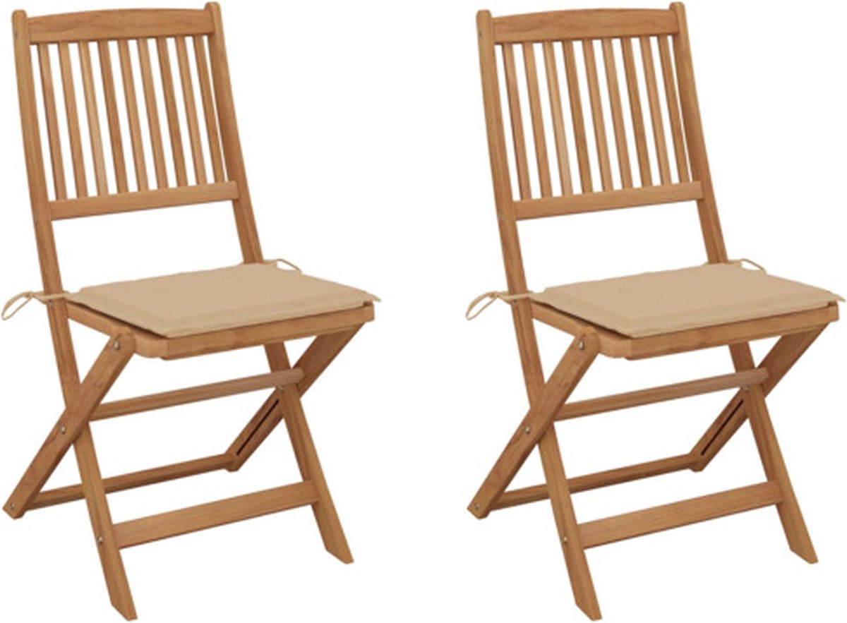 vidaXL - Tuinstoelen - 2 - st - inklapbaar - met - kussens - massief - acaciahout