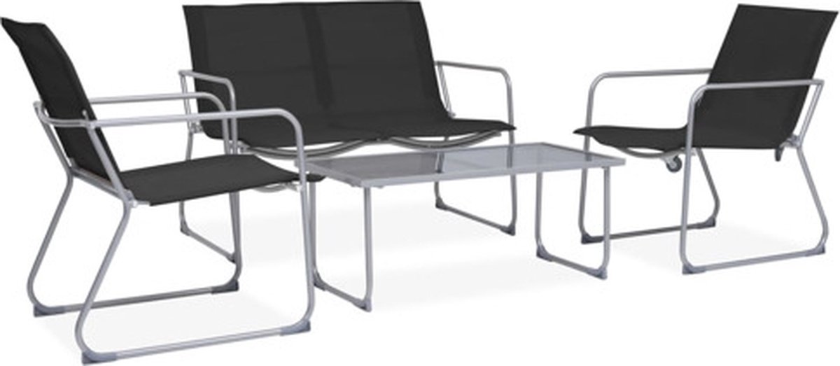vidaXL 4-delige Loungeset stof en staal zwart