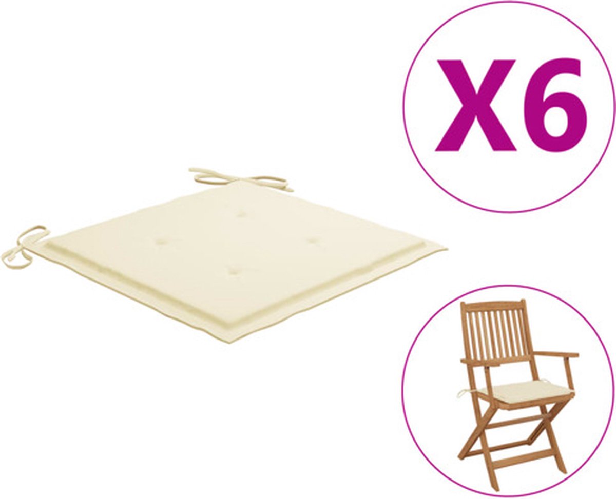 vidaXL - Tuinstoelkussens - 6 - st - 40x40x4 - cm - oxford - stof - crèmekleurig