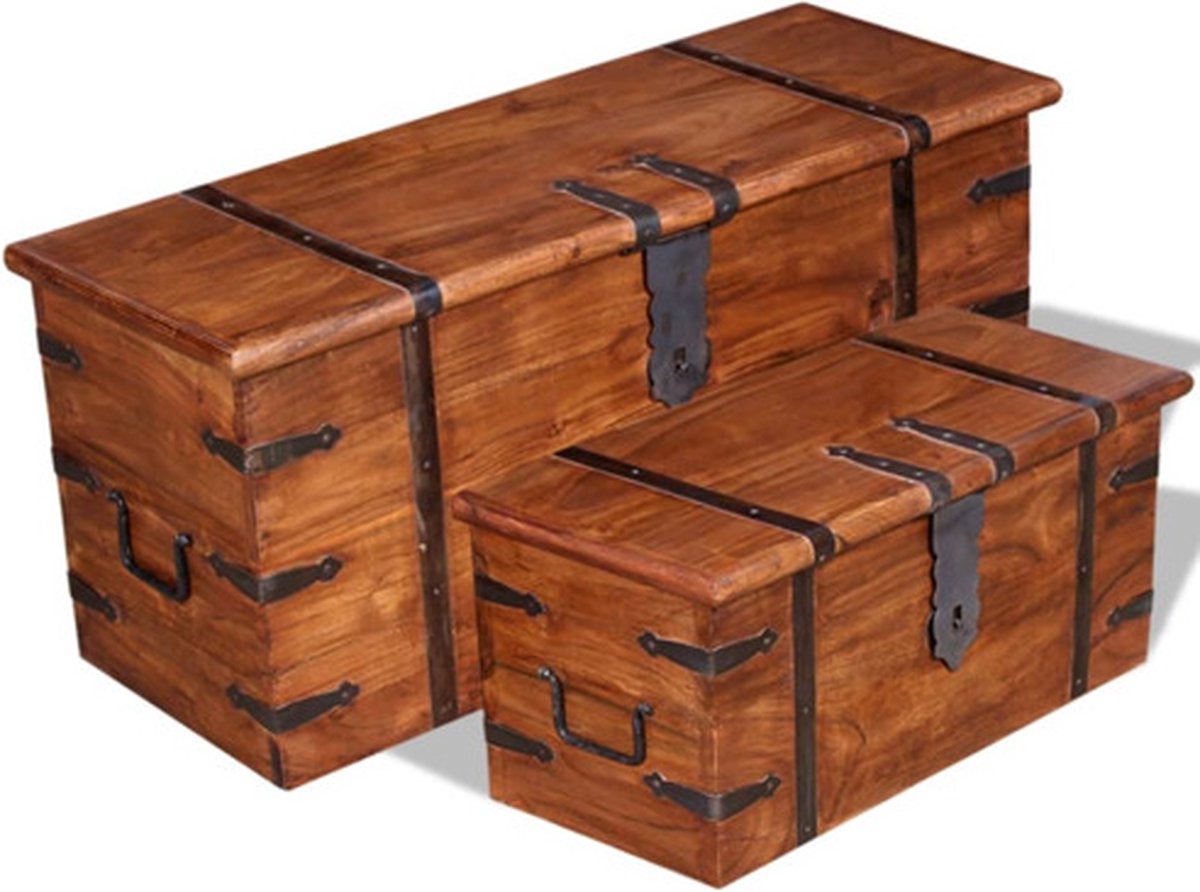 vidaXL - 2-delige - Opbergkistenset - massief - hout