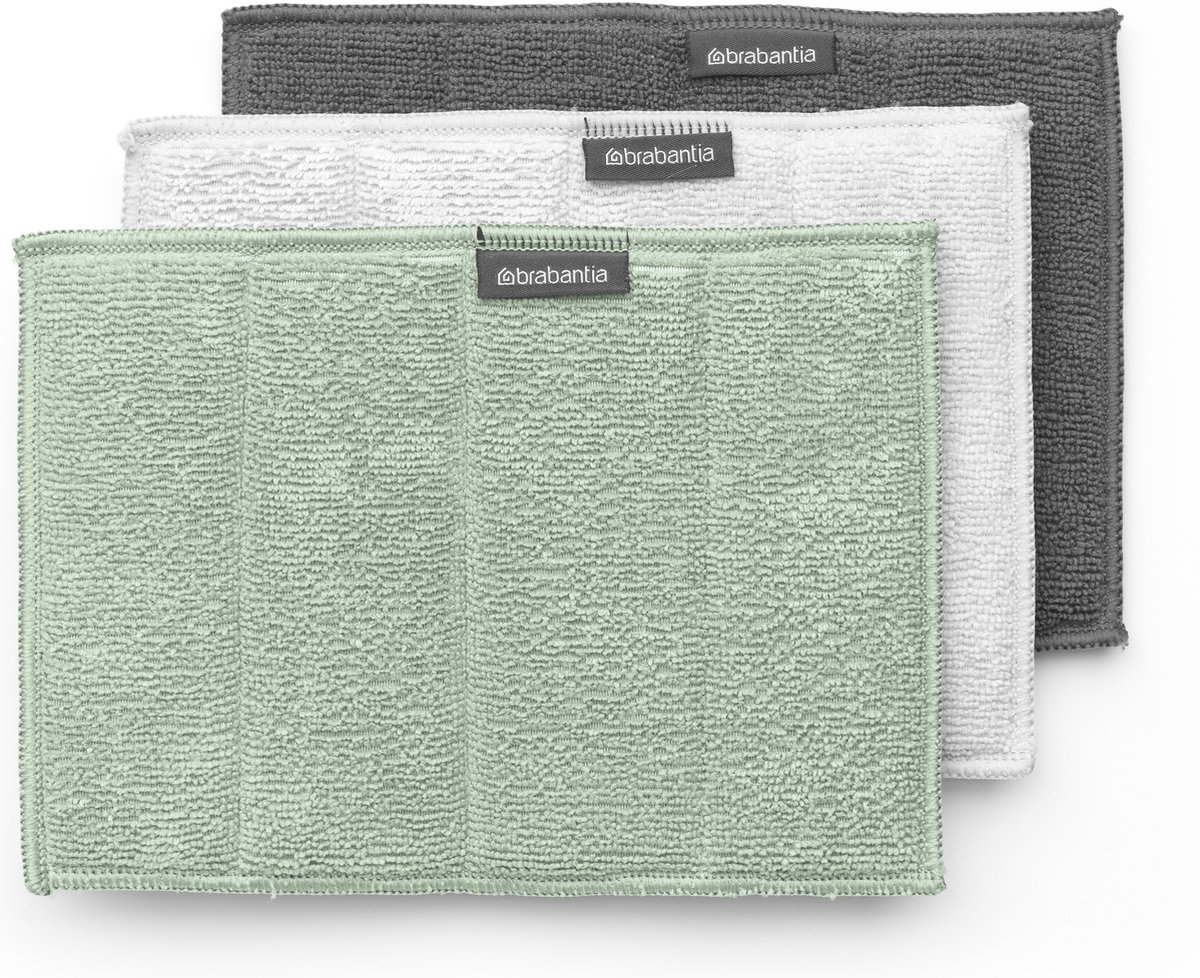 Goedkoopste Brabantia SinkSide Microvezeldoekjes - Set van 3 - 16 x 22 cm - Light Grey, Dark Grey en Jade Green