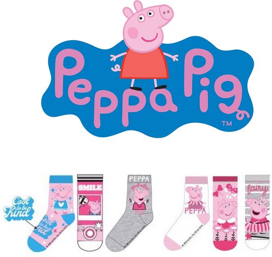 Chaussettes Peppa Pig | 3 paires | Taille 31-34 | Rose | Gris | Blanc