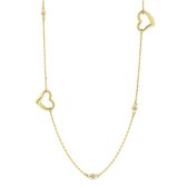 Juwelier Emo - 14 Karaat Gouden Ketting met Hart & Zirkonia stenen – Jasseron schakel – Lengte 45 CM
