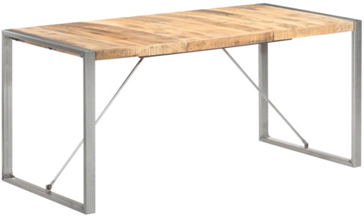 vidaXL Eettafel - 160x80x75 - cm - massief - ruw - mangohout bruin en grijs