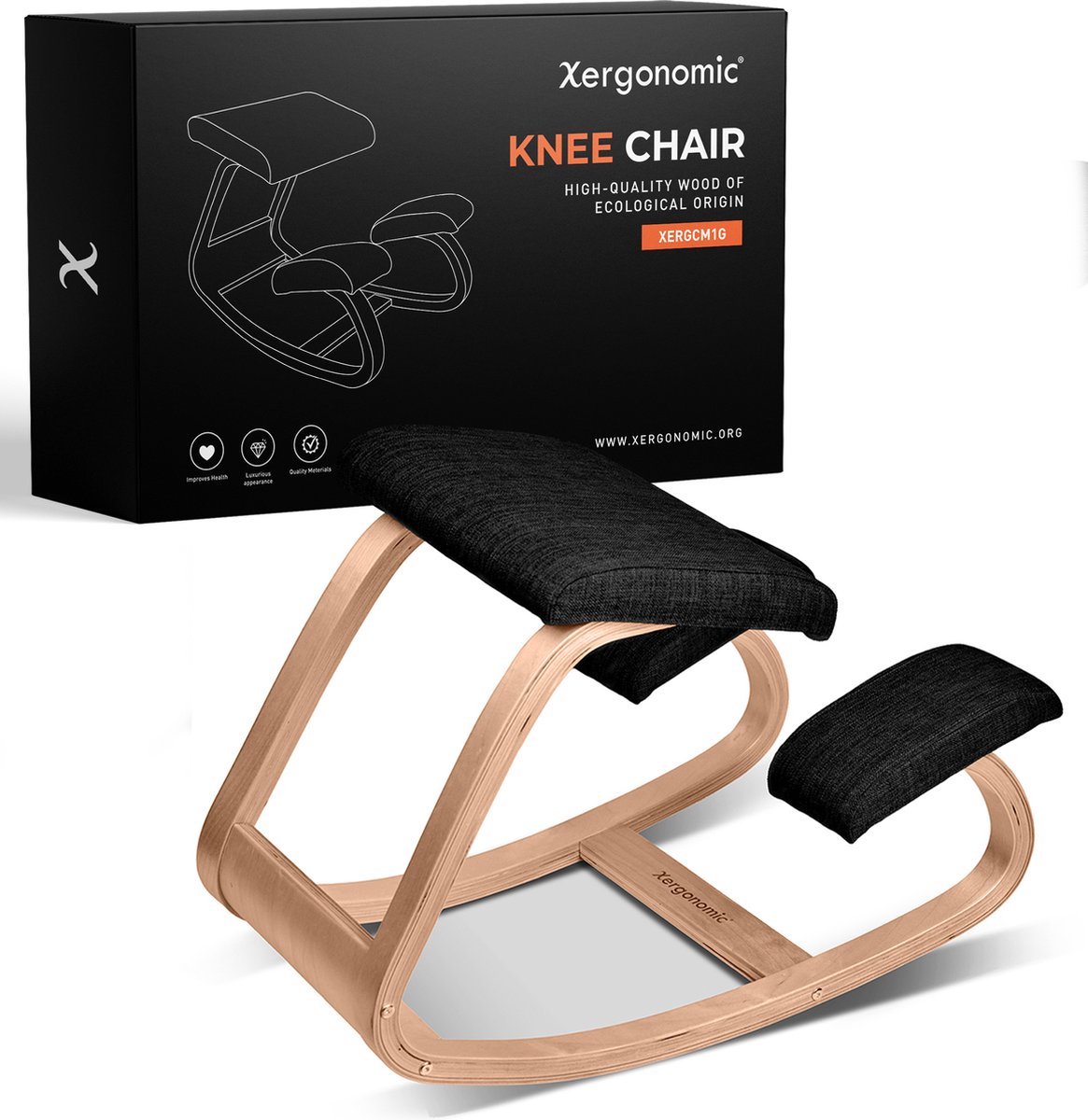 Ergonomische Kniestoel - bureaustoel, verbetert het postuur – met beschermstrip – max gewicht 120 KG – office chair zwart