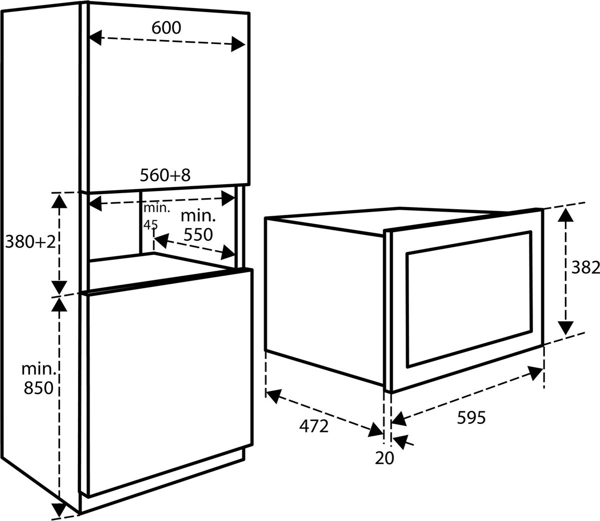 Inventum IMC3834GT - Inbouw combi-oven - Hetelucht - Magnetron - Grill - 34 liter - 38 cm hoog - Tot 220 graden - Zwart/RVS — afbeelding 2