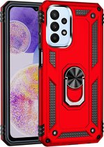 Mobigear Hoesje geschikt voor Samsung Galaxy A23 Telefoonhoesje Hardcase | Mobigear Armor Ring Backcover Shockproof met Ringhouder | Schokbestendig Galaxy A23 Telefoonhoesje | Anti Shock Proof - Rood