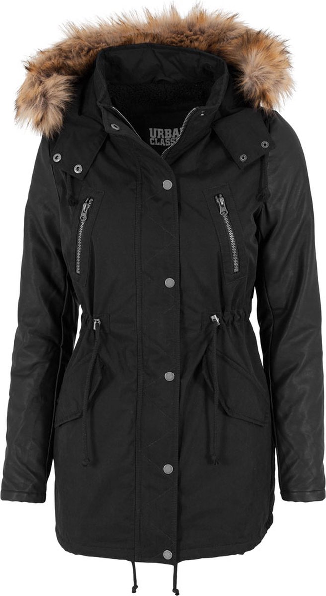 Urban Classics Leather Imitation Sleeve Parka jas L Zwart