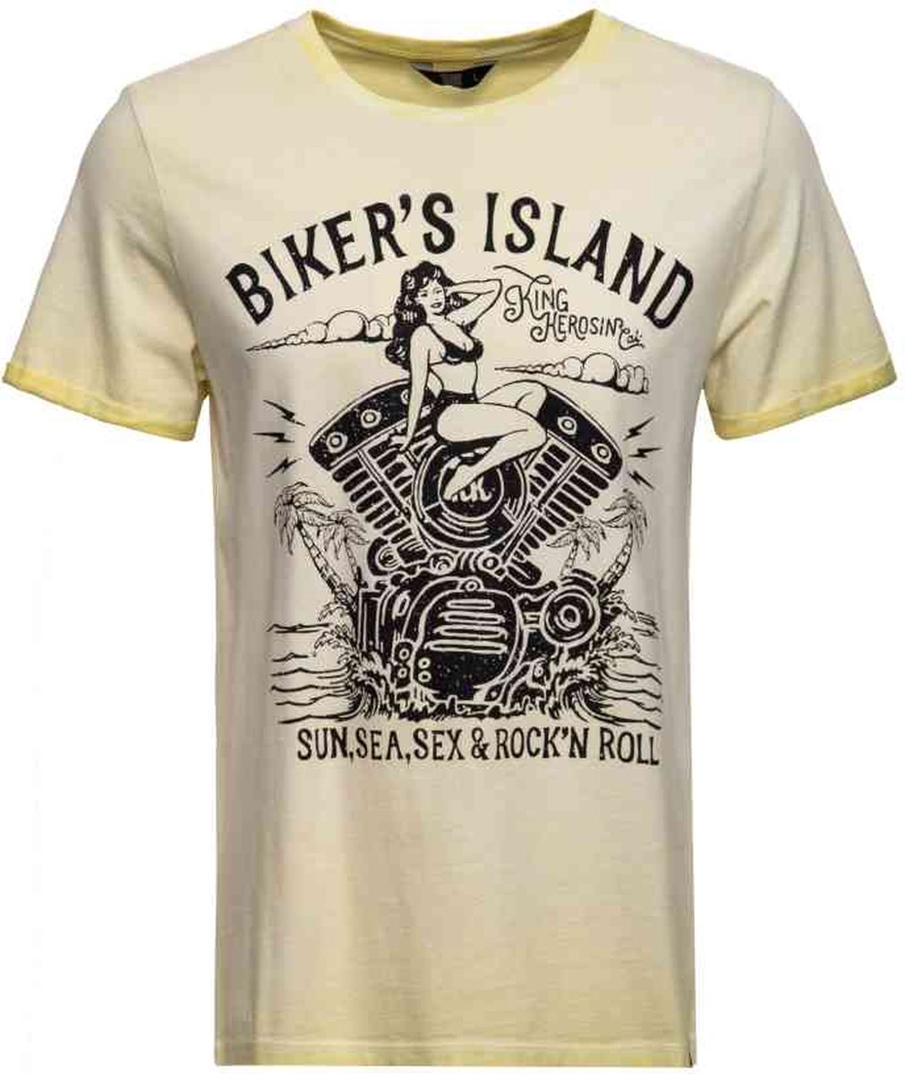 King Kerosin Heren Tshirt -S- Bikers Island Geel