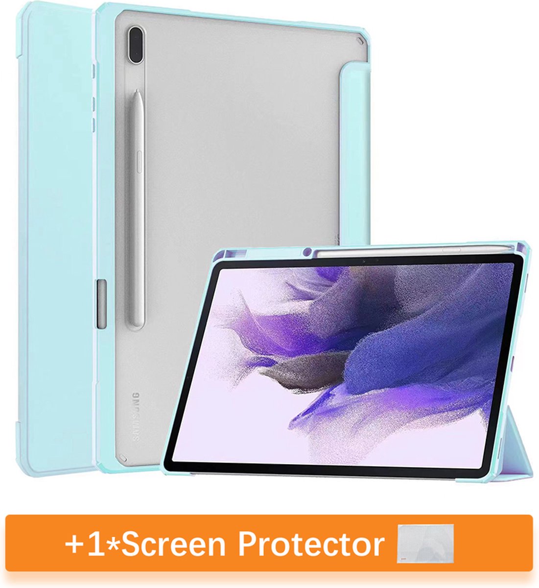 Luxe Case Hoes Geschikt Voor Samsung Galaxy Tab S8 Plus / S7 FE / S7 Plus Tablet - Auto Sleep/Wake Tablethoes Bookcase Cover met Standaard - Met Screen protector - Lichtblauw