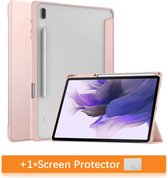 Luxe Case Hoes Geschikt Voor Samsung Galaxy Tab S8 Plus / S7 FE / S7 Plus Tablet - Auto Sleep/Wake Tablethoes Bookcase Cover met Standaard - Met Screen protector - Roze