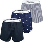 Happy Shorts 3-Pack Wijde Boxershort Blauw Gestreept Meeuwen Print - Losse boxershort - Maat S