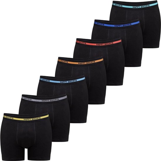 Happy Shorts 7-Pack Zwarte Boxershorts Heren Multipack Effen Zwart