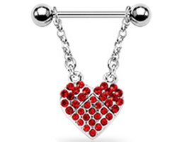Tepelpiercing hanger hartje 1.6x16 - rood - LMPiercings