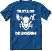 T-Shirt Knaller T-Shirt|Trots op de boerin / Boerenprotest / Steun de boer|Heren / Dames Kleding shirt Varken|Kleur Blauw|Maat L