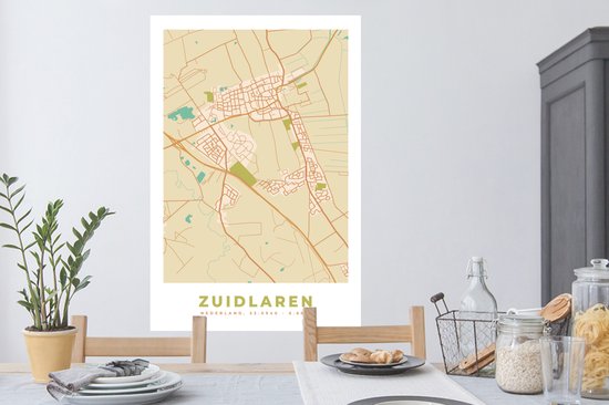Muurstickers - Sticker Folie - Kaart - Zuidlaren - Stadskaart - Plattegrond - 80x120 cm - Plakfolie - Muurstickers Kinderkamer - Zelfklevend Behang - Zelfklevend behangpapier - Stickerfolie