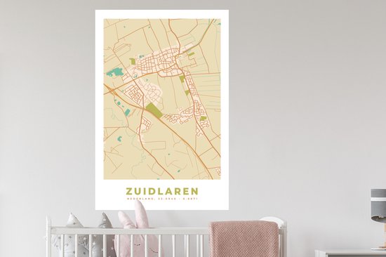 Muurstickers - Sticker Folie - Kaart - Zuidlaren - Stadskaart - Plattegrond - 80x120 cm - Plakfolie - Muurstickers Kinderkamer - Zelfklevend Behang - Zelfklevend behangpapier - Stickerfolie