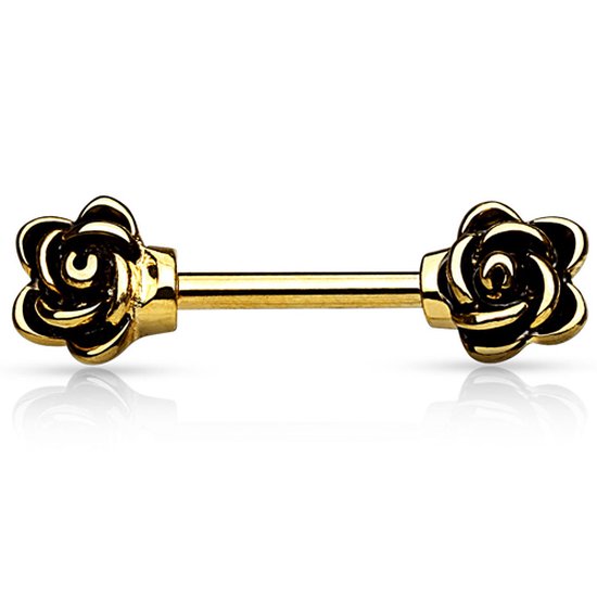 Piercing téton 2 roses plaqué or