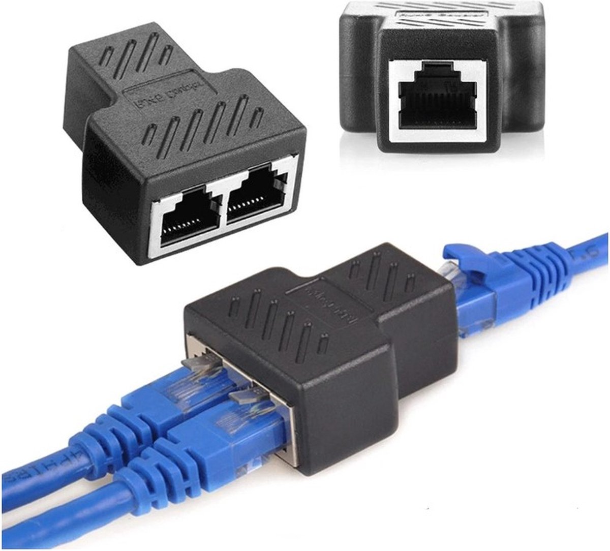 Ethernet Splitter - 2in1 RJ45 Poort - Netwerkkabel Splitter - Internet Verlengstuk - LAN/RJ45/UTP/FTP Adapter - Zwart