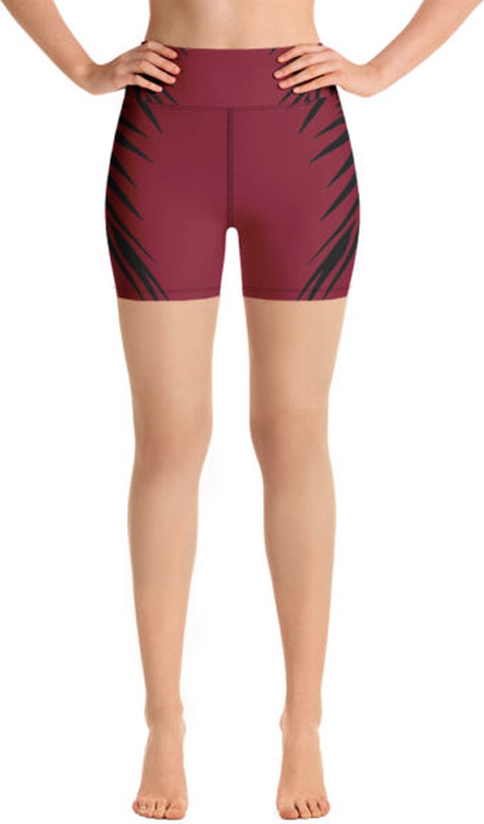 Sport Short - design Power Up - High Waist - Dry Fit - High Performance - 4way stretch - UPF 50+ - Hardloop - Yoga - Fitness - Dans - Pilates - Training - Korte Broek - dames- warmrood zwart - maat XS — afbeelding 2
