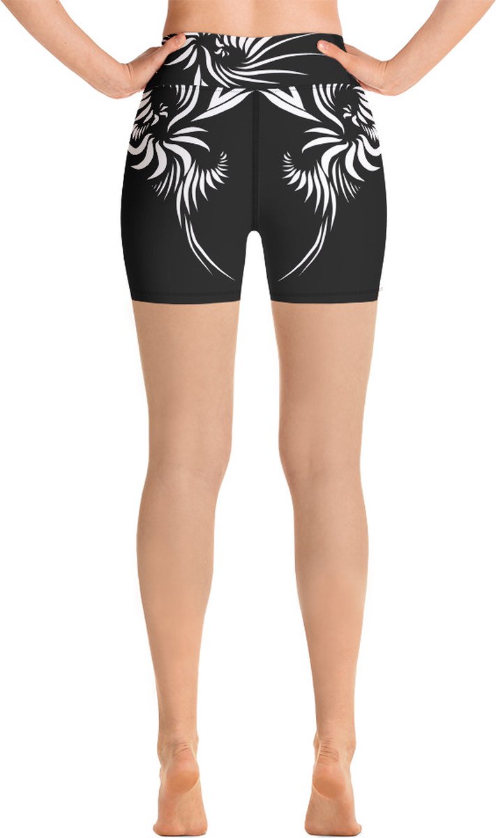Sport Short - design Yin Yang Power Up - High Waist - Dry Fit - High Performance - 4way stretch - UPF 50+ - Hardloop - Yoga - Fitness - Dans - Pilates - Training - Korte Broek- dames- zwart wit - maat XL — afbeelding 3