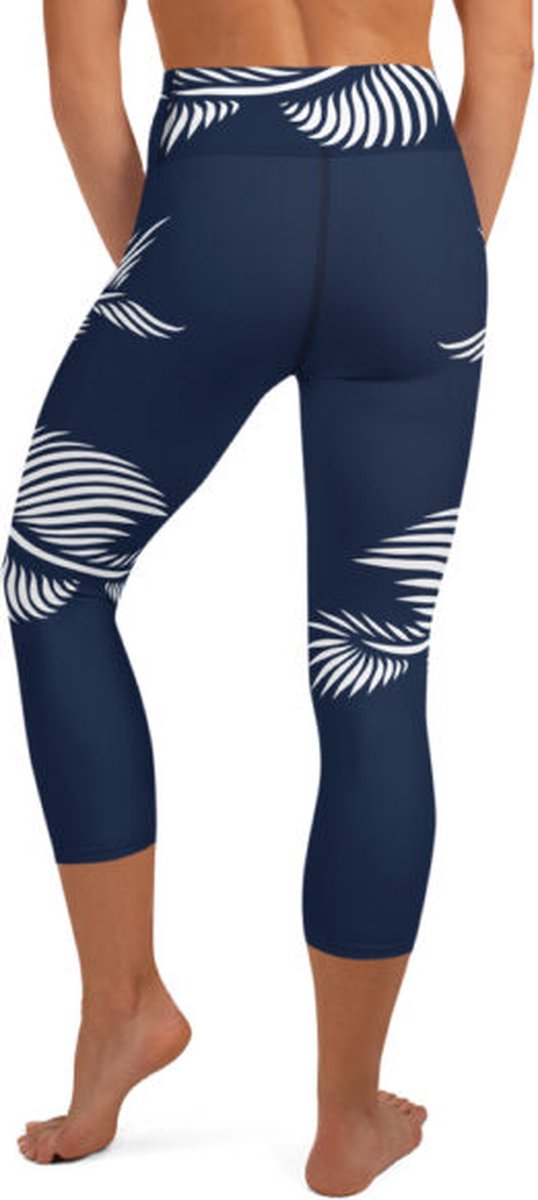 Sportlegging - Capri 3/4 - design Lines 4 Peace - High Waist - Dry Fit - High Performance - 4way stretch - unieke print - UPF 50+ - Hardloop - Yoga - Fitness - Dans - Pilates - Training - sportbroek - marineblauw wit - dames- maat S van Merkloos — afbeelding 5