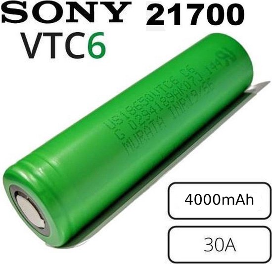 2x Batterie Sony VTC6A 21700 Flat-Top - 4000mAh 30A 3.7V