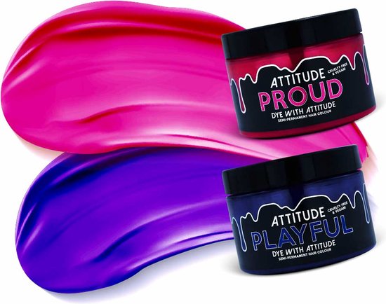 Attitude Hair Dye Semi permanente haarverf BUBBLE GOTH Duo Combi set 2 potjes haarverf Paars/Roze