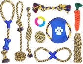 Nobleza Honden Speelgoed - 10 Stuks - Blauw Geel Zwart - Touw Set