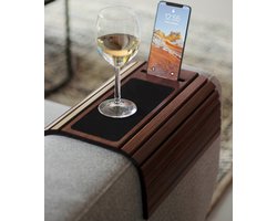 Tuko Armleuning Dienblad - Bruin - Duurzaam bamboe - Flexibel - Anti slip - Telefoonhouder - Beschermende coating - Organizer - Bank - Zetel - Sofa - Banktafel