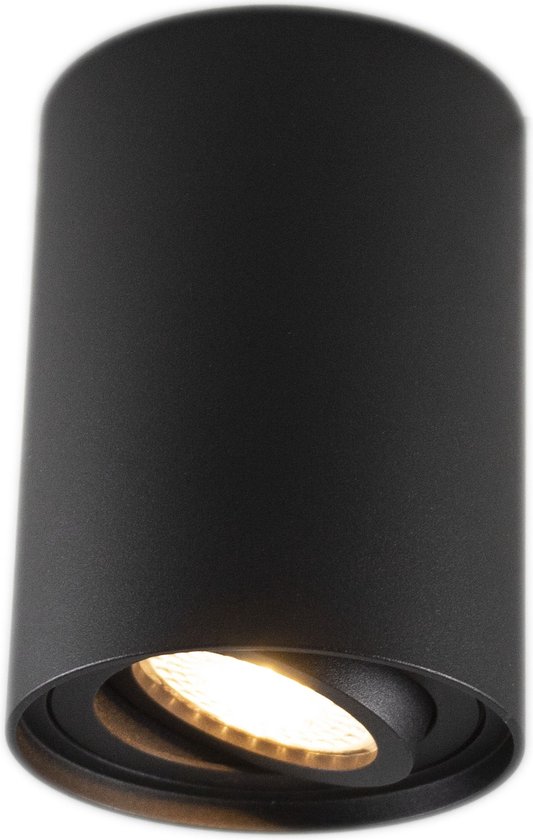 LvT - LED plafondspot - Tube rond - Zwart - met GU10 fitting - kantelbaar - excl. LED spot